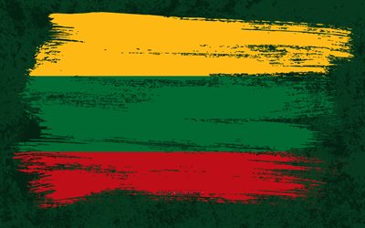 4k, Litauens flagga, grungeflaggor, europeiska l&#228;nder, nationella symboler, penseldrag, litauisk flagga, grungekonst, Europa, Litauen