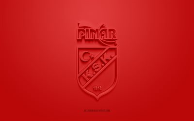 Pinar Karsiyaka, logo 3D creativo, sfondo rosso, emblema 3d, club di pallacanestro turco, Basketbol Super Ligi, Karsiyaka, Turchia, arte 3d, basket, logo 3d Pinar Karsiyaka, cestino Karsiyaka