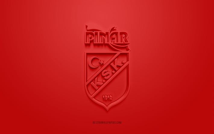 Pinar Karsiyaka, logo 3D cr&#233;atif, fond rouge, embl&#232;me 3d, club de basket turc, Basketbol Super Ligi, Karsiyaka, Turquie, art 3d, basket-ball, logo 3d Pinar Karsiyaka, panier Karsiyaka