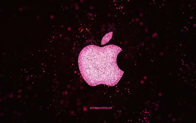 Apple glitter logo, black background, Apple logo, purple glitter art, Apple, creative art, Apple purple glitter logo