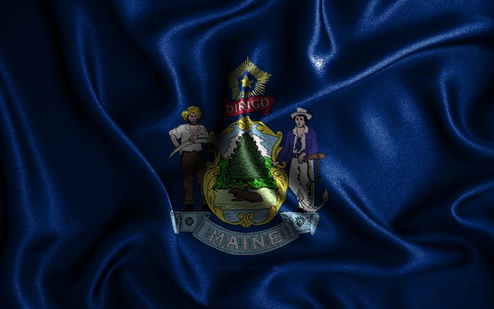 Maine flag, 4k, silk wavy flags, american states, USA, Flag of Maine, fabric flags, 3D art, Maine, United States of America, Maine 3D flag, US states