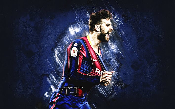 Gerard Pique, FC Barcelone, fond de pierre bleue, La Liga, football, soccer, Gerard Pique art