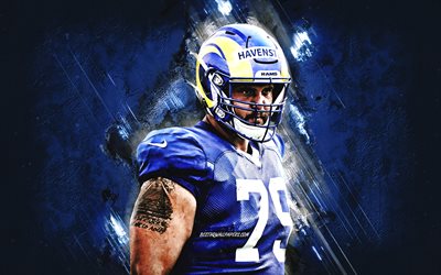 Rob Havenstein, Los Angeles Rams, NFL, American Football, USA, Blue Stone Background, National Football League