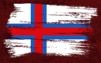 4k, Flag of Faroe Islands, grunge flags, European countries, national symbols, brush stroke, Faroe Islands flag, grunge art, Europe, Faroe Islands