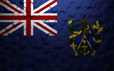 Bandeira das Ilhas Pitcairn, arte do favo de mel, bandeira dos hex&#225;gonos das Ilhas Pitcairn, Ilhas Pitcairn, arte dos hex&#225;gonos 3D, bandeira das Ilhas Pitcairn
