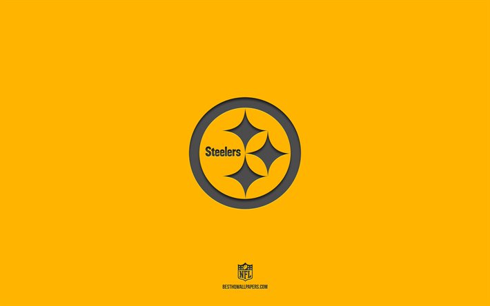 Pittsburgh Steelers, fond jaune, &#233;quipe de football am&#233;ricain, embl&#232;me des Pittsburgh Steelers, NFL, USA, football am&#233;ricain, logo des Pittsburgh Steelers