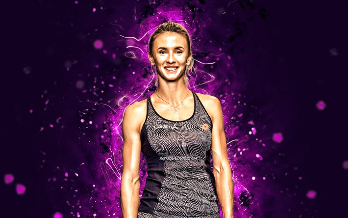 Lesia Tsurenko, 4k, Ukraynalı tenis&#231;iler, WTA, mor neon ışıkları, tenis, fan sanatı, Lesia Tsurenko 4K