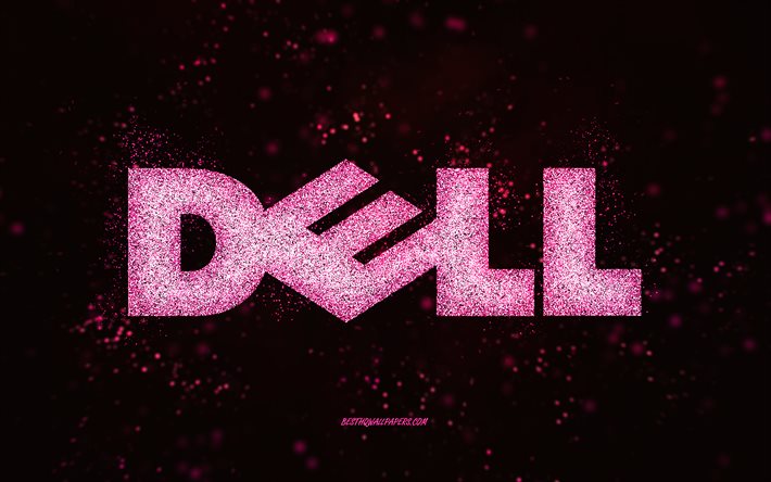 Dell glitter logo, black background, Dell logo, pink glitter art, Dell, creative art, Dell pink glitter logo