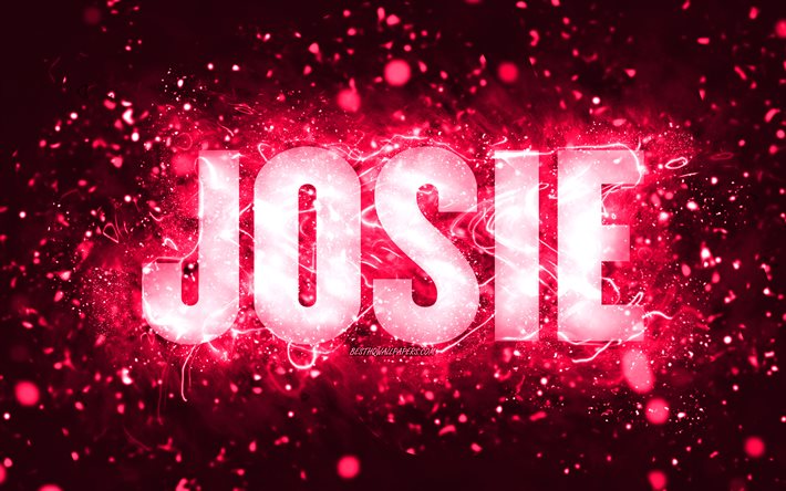 Feliz Anivers&#225;rio Josie, 4k, luzes de n&#233;on rosa, nome de Josie, criativa, Josie Feliz Anivers&#225;rio, Josie Anivers&#225;rio, nomes femininos populares americanos, foto com o nome de Josie, Josie