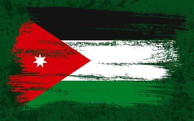 4k, ヨルダンの国旗, グランジフラグ, アジア諸国, 国のシンボル, ブラシストローク, グランジアート, アジア, ヨルダン