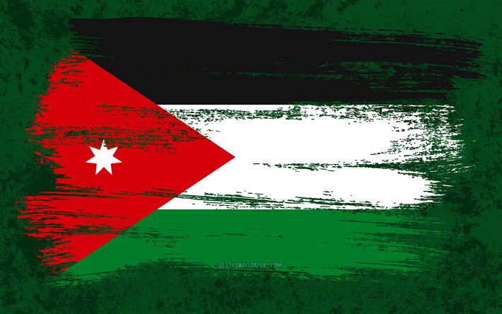 4k, drapeau de la Jordanie, drapeaux grunge, pays asiatiques, symboles nationaux, coup de pinceau, art grunge, Asie, Jordanie