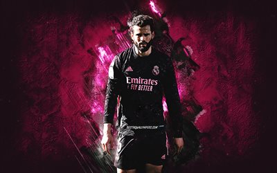 Nacho Fernandez, Real Madrid, pink stone background, football, Nacho Fernandez art, Spain, La Liga