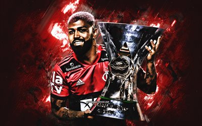 Gabriel Barbosa, Flamengo, footballeur br&#233;silien, Portrait, Fond de pierre rouge, Serie A, Football, Br&#233;sil