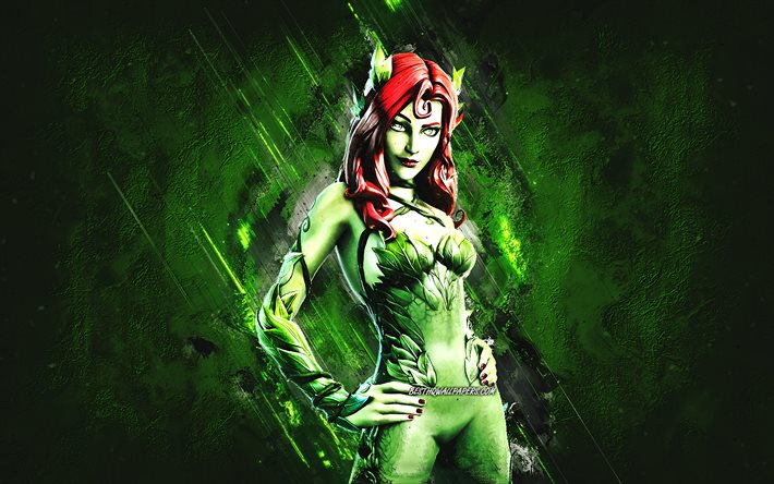 Fortnite Poison Ivy Skin, Fortnite, main characters, green stone background, Poison Ivy, Fortnite skins, Poison Ivy Skin, Poison Ivy Fortnite, Fortnite characters