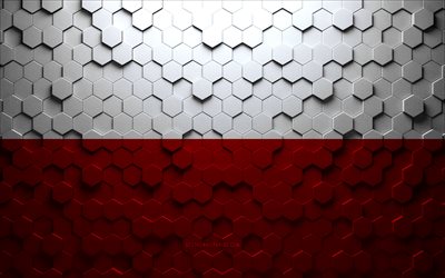 Drapeau de la Pologne, art en nid d&#39;abeille, drapeau des hexagones de la Pologne, Pologne, art des hexagones 3D, drapeau de la Pologne