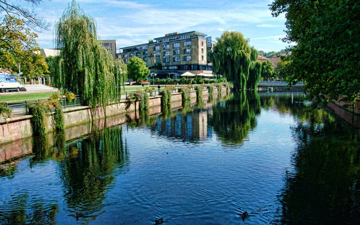 Pforzheim, canal d&#39;eau, paysages urbains, &#233;t&#233;, villes allemandes, Europe, Allemagne, villes d&#39;Allemagne, Pforzheim Allemagne