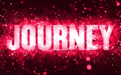 Happy Birthday Journey, 4k, luci al neon rosa, nome Journey, creativo, Journey Happy Birthday, Journey Birthday, famosi nomi femminili americani, foto con nome Journey, Journey