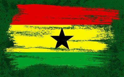 4k, Bandeira de Gana, bandeiras do grunge, pa&#237;ses africanos, s&#237;mbolos nacionais, pincelada, bandeira do Gana, arte do grunge, &#193;frica, Gana