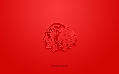 Portland Winterhawks, logotipo creativo en 3D, fondo rojo, emblema 3d, club del equipo de hockey estadounidense, WHL, Portland, EE UU, Canad&#225;, arte 3d, hockey, logotipo de Portland Winterhawks 3d
