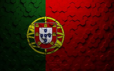 Flag of Portugal, honeycomb art, Portugal hexagons flag, Portugal, 3d hexagons art, Portugal flag