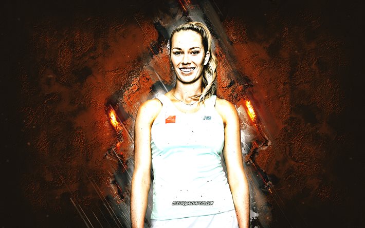 Danielle Collins, WTA, American tennis player, orange stone background, Danielle Collins art, tennis