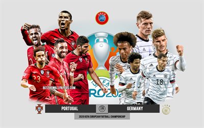 Portugal vs Tyskland, UEFA Euro 2020, förhandsvisning, reklammaterial, fotbollsspelare, Euro 2020, fotbollsmatch, Portugals fotbollslandslag, Tysklands fotbollslandslag