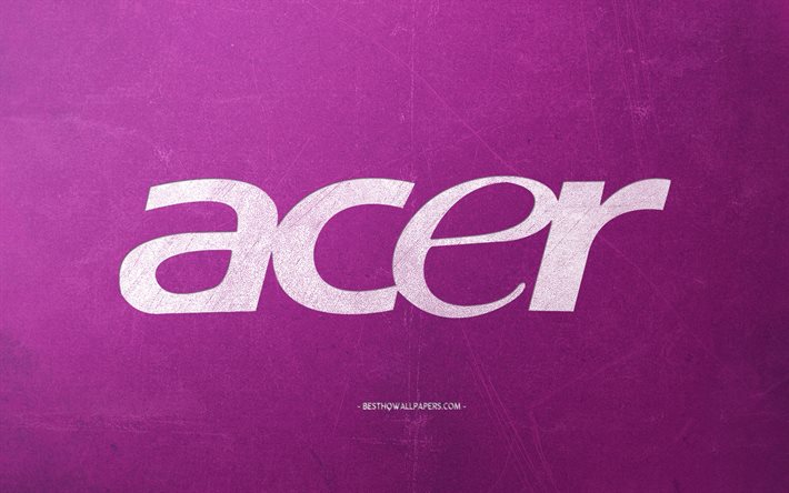 Acer logo, purple retro background, stone purple texture, Acer emblem, retro art, Acer