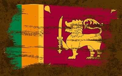 4k, Flag of Sri Lanka, grunge flags, Asian countries, national symbols, brush stroke, Sri Lankan flag, grunge art, Sri Lanka flag, Asia, Sri Lanka