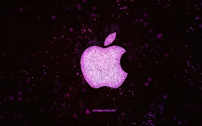 شعار أبل بريق, خلفية سوداء 2x, شعار شركة آبل, الفن بريق الوردي, Apple, فني إبداعي, التفاح الوردي شعار بريق