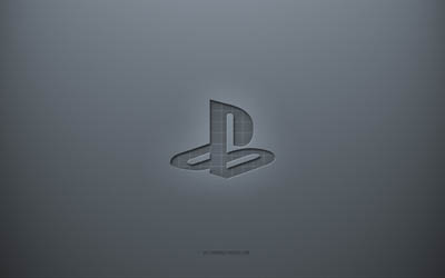 Logo PlayStation, sfondo creativo grigio, logo PS, emblema PlayStation, trama di carta grigia, PlayStation, sfondo grigio, logo PlayStation 3d