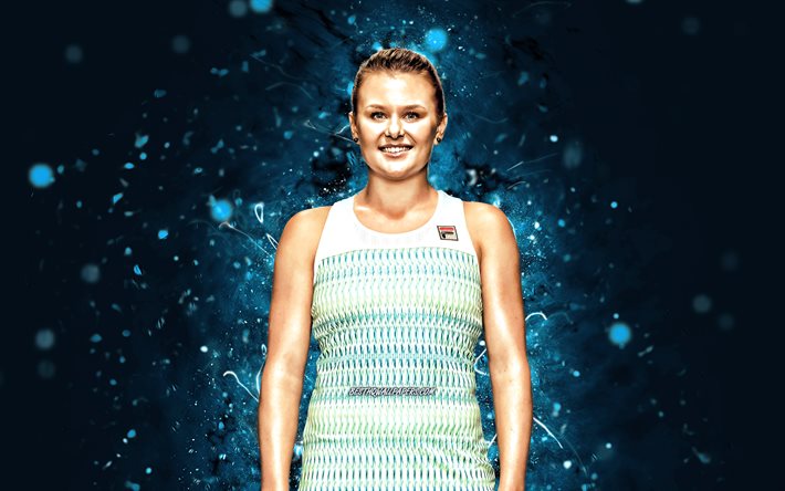 Kateryna Kozlova, 4k, ukrainian tennis players, WTA, blue neon lights, tennis, fan art, Kateryna Kozlova 4K