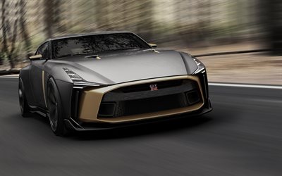 En 2018, la Nissan GT-R50, Italdesign Concept, vue de face, tuning Nissan, gris coup&#233; sport, Japonais voitures de sport, Nissan