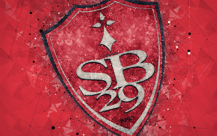 Stade Brestois 29, Brest FC, 4k, logotyp, geometriska art, Franska fotbollsklubben, red abstrakt bakgrund, League 2, Brest, Frankrike, fotboll, kreativ konst