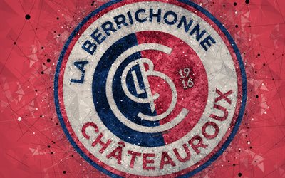 Chateauroux FC, 4k, logo, geometric art, French football club, red abstract background, Ligue 2, Chateauroux, France, football, creative art
