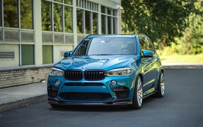 BMW X5M, F85, 2018, blue SUV, front view, tuning X5, new blue X5, German cars, BMW