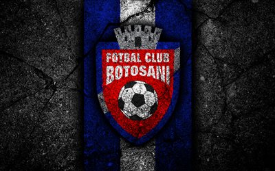 4k, Botosani FC, logo, futbol, Romanya, Lig, siyah taş, Futbol Kul&#252;b&#252;, Botosani, amblem, Romanya Ligi, asfalt doku, FC Botosani