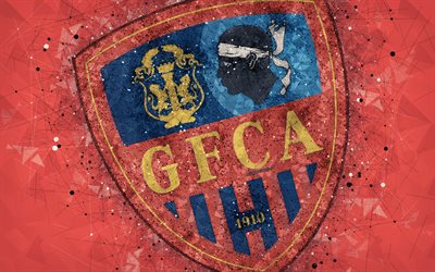 Gazelec Ajaccio, GFC Ajaccio, 4k, logo, geometric art, French football club, red abstract background, Ligue 2, Ajaccio, France, football, creative art