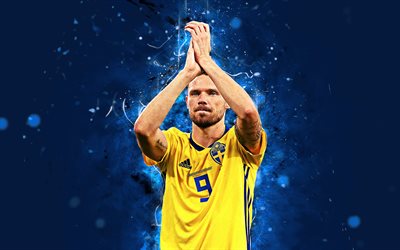 4k, Marcus Berg, arte astratta, Svezia, Squadra Nazionale, fan art, Berg, calcio, calciatori, luci al neon, svedese squadra di calcio