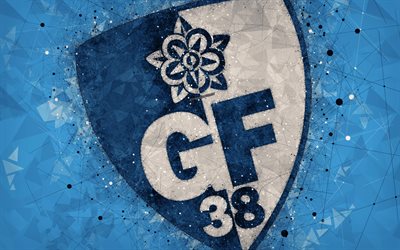 FC Grenoble, Grenoble Foot 38, 4k, logo, geometric art, French football club, blue abstract background, Ligue 2, Grenoble, France, football, creative art