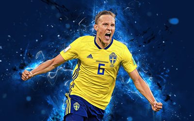 4k, Ludwig Augustinsson, arte astratta, Svezia, Squadra Nazionale, fan art, Augustinsson, calcio, calciatori, luci al neon, svedese squadra di calcio