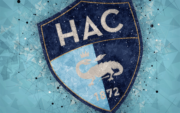 Le Havre FC, 4k, logo, geometrinen taide, Ranskan football club, sininen abstrakti tausta, League 2, Haven, Ranska, jalkapallo, creative art