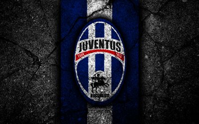 4k, la Juventus Bucuresti FC, logo, futbol, premier League inglesa, de f&#250;tbol, de piedra negra, club de f&#250;tbol, Rumania, la Juventus Bucuresti, el emblema de la liga inglesa, el asfalto de la textura, el FC Juventus Bucuresti