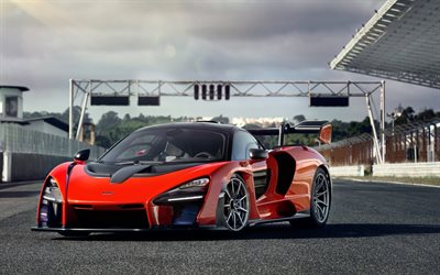 McLaren Senna, 2018, Delta Red, red racing car, tuning, red sports coupe, racing track, McLaren