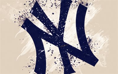 New York Yankees, 4k, grunge art, logo, american baseball club, MLB, white background, emblem, New York, USA, Major League Baseball, American League, creative art