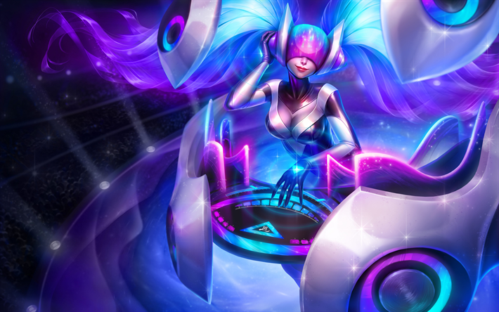 4k, Sona, arte, MOBA, guerriero, League of Legends