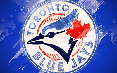 Los Blue Jays de Toronto, 4k, grunge arte, logotipo, Canadian club de b&#233;isbol, MLB, fondo verde, emblema, Toronto, Canad&#225;, estados UNIDOS, la Major League de B&#233;isbol, la Liga Americana, arte creativo