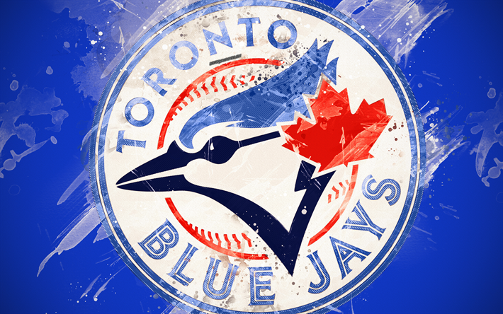 Toronto Blue Jays, 4k, grunge art, logo, Kanadan baseball club, MLB, vihre&#228; tausta, tunnus, Toronto, Kanada, USA, Major League Baseball, American League, creative art
