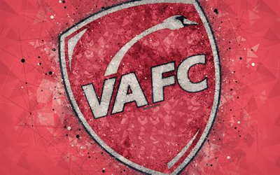 2 Valenciennes FC, 4k, logo, geometrik sanat, Fransız Futbol Kul&#252;b&#252;, kırmızı soyut arka plan, İzle, Valenciennes, Fransa, futbol, yaratıcı sanat