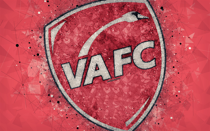 Valenciennes FC, 4k, logo, geometric art, French football club, red abstract background, Ligue 2, Valenciennes, France, football, creative art