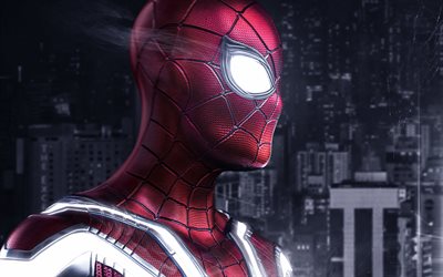 4k, Spiderman, close-up, 2018 film, superhj&#228;ltar, Spider-Man, Avengers Infinity Krig, flygande Spiderman